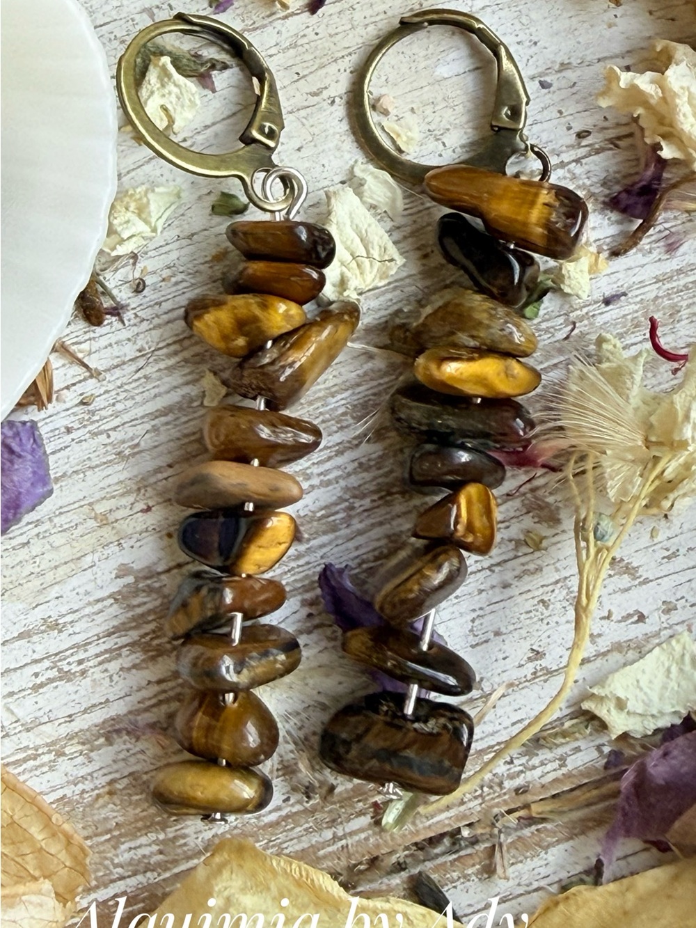 Alquimia Tiger's Eye Chip Drop Earrings in Brown and Gold